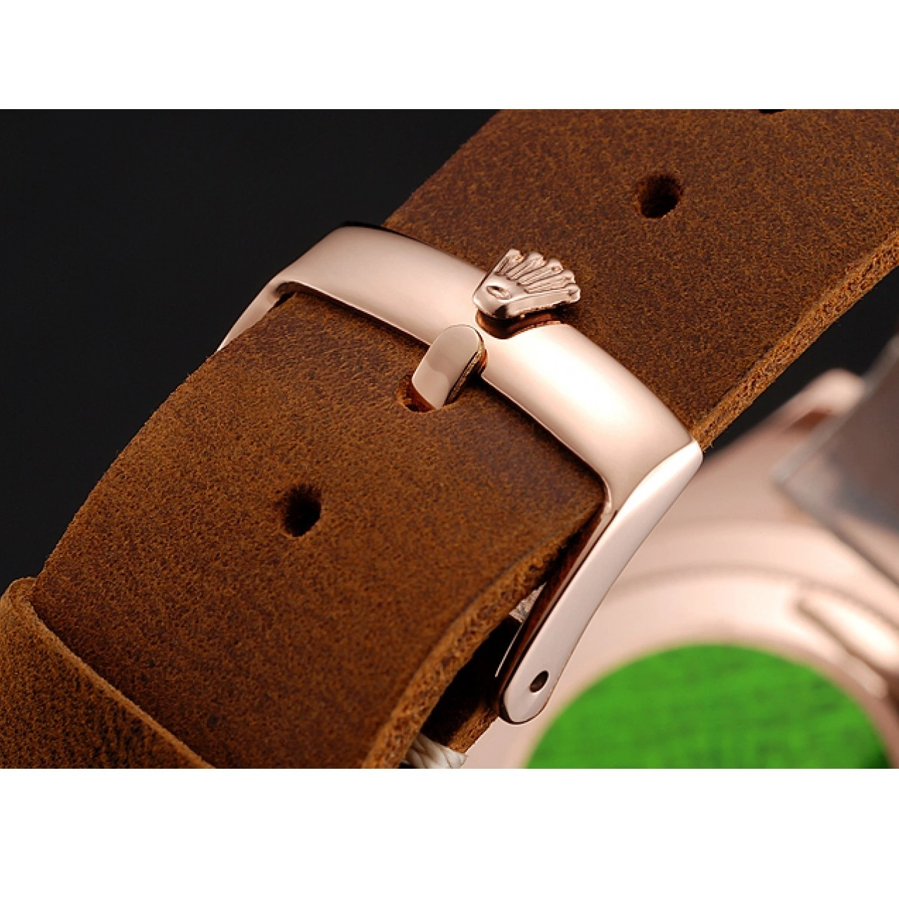 Rolex aaa copy Leather Black 1453861 Rose Case Gold Master Bracelet Rolex Yacht Brown Dial 0616